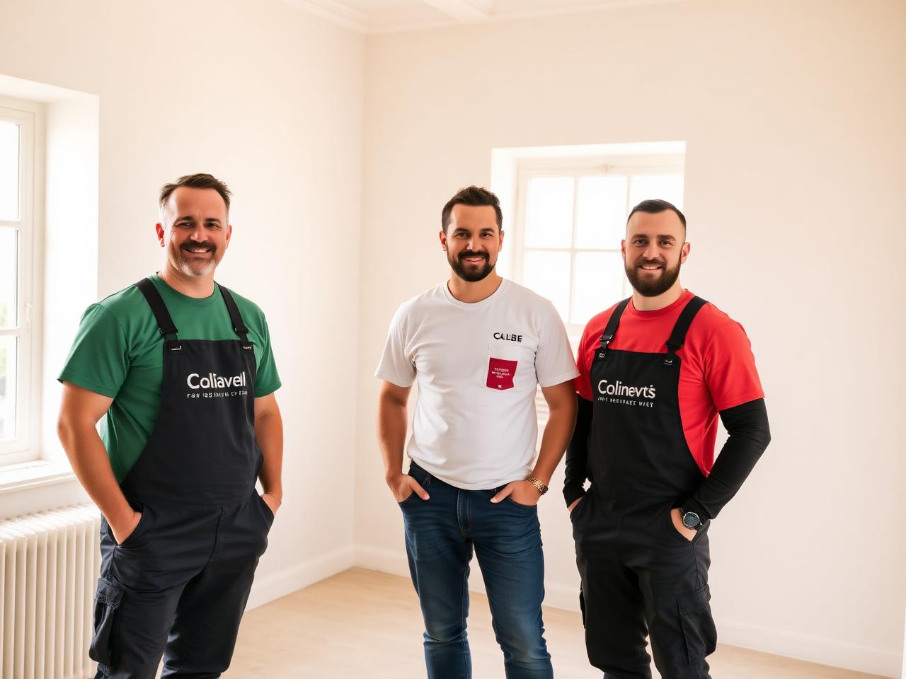 Equipe de pintores da JG Pinturas em ambiente recém-pintado