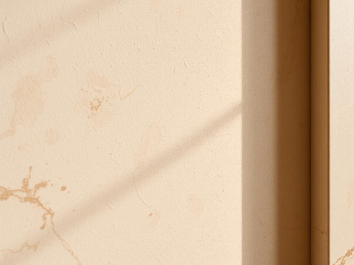 Detalhe de parede com textura decorativa em tom bege sob luz rasante